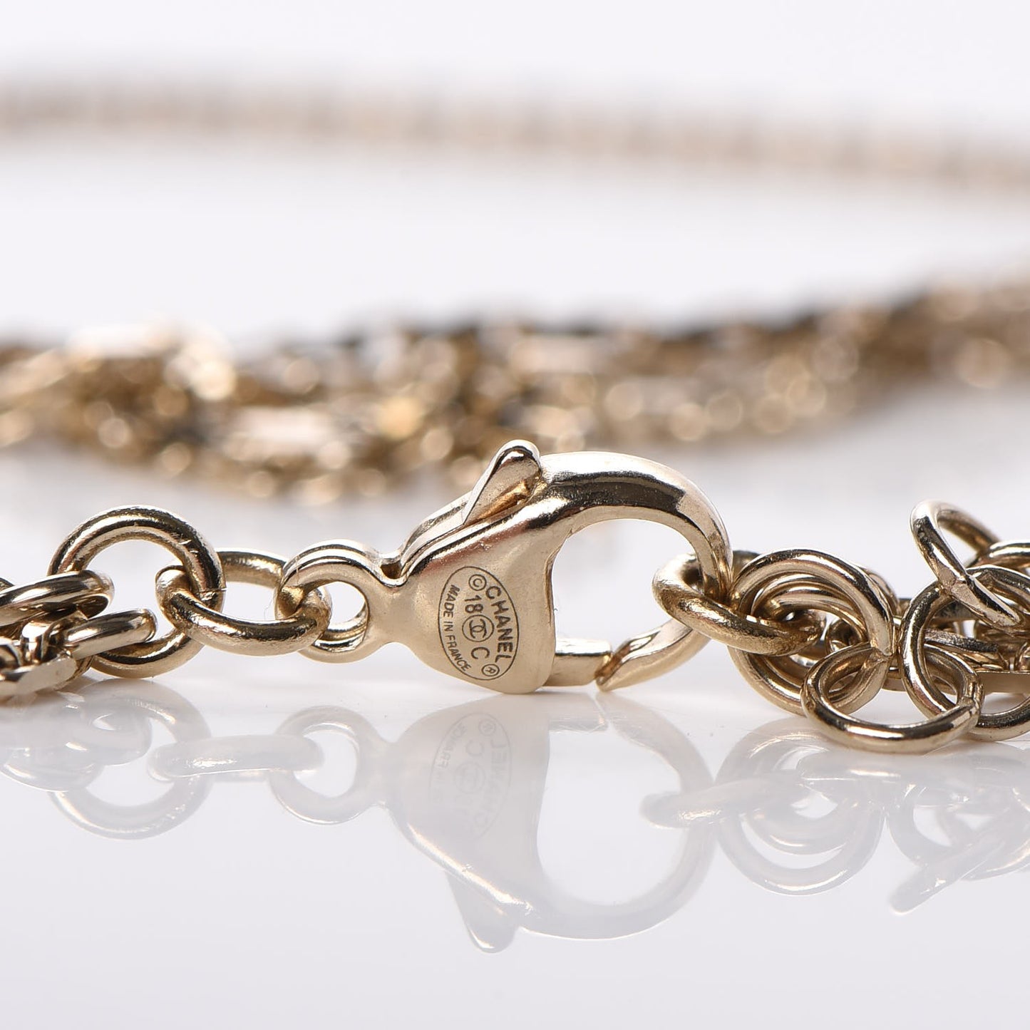 Crystal Pearl CC Long Multistrand Necklace Light Gold