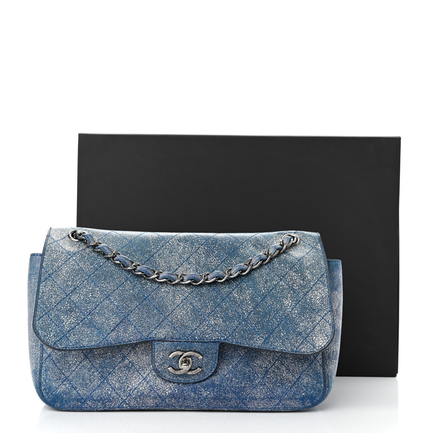 Chanel Crackled Calfskin Jumbo Double Flap Blue 12 of 12