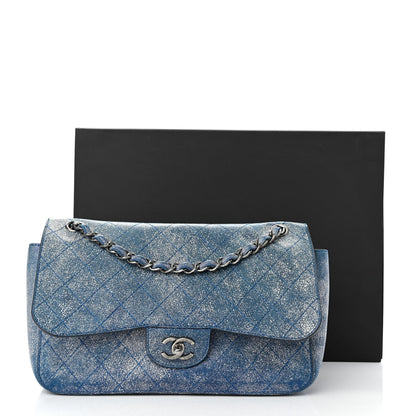 Chanel Crackled Calfskin Jumbo Double Flap Blue 12 of 12