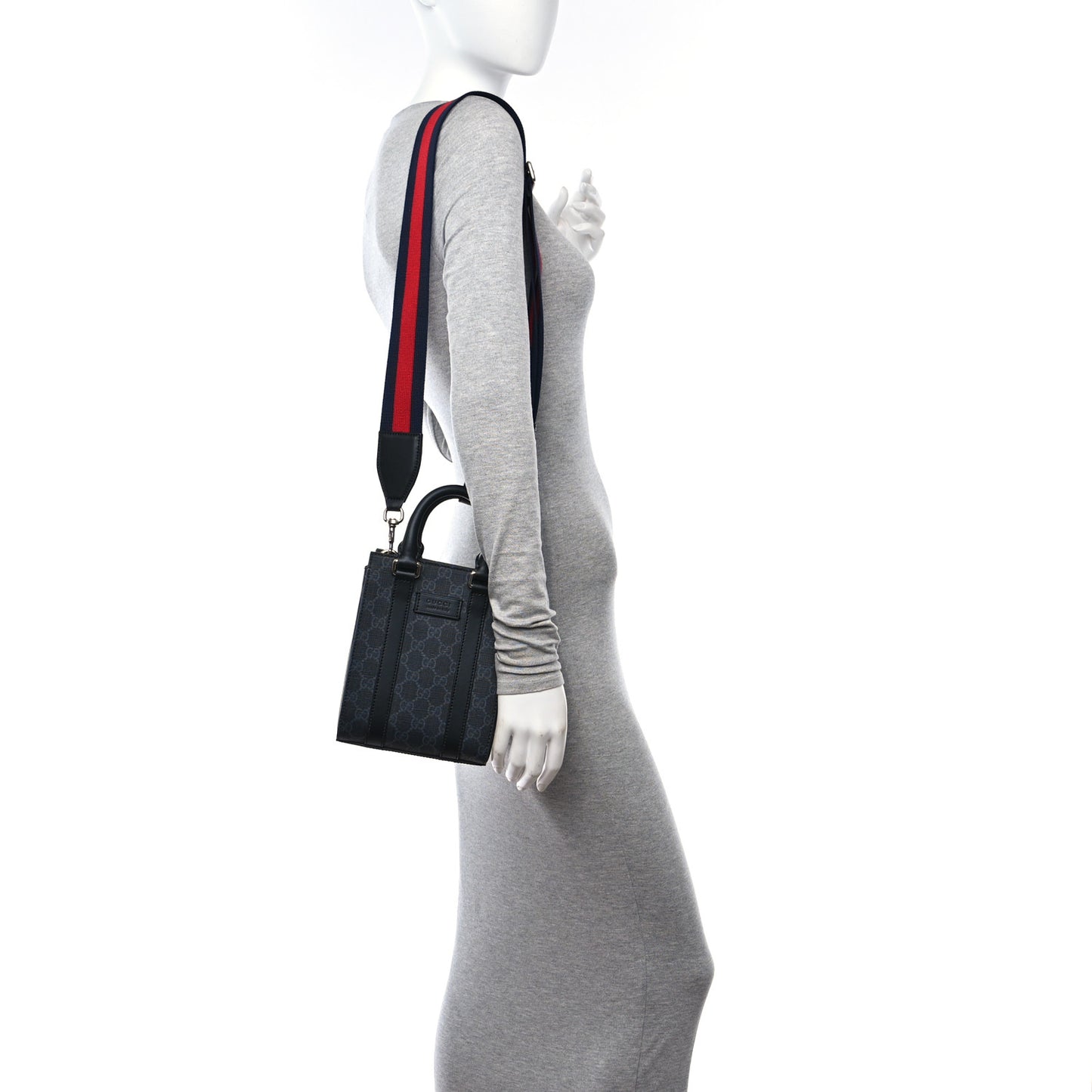 GG Supreme Monogram Appia Calfskin Web Mini Tote Bag Black
