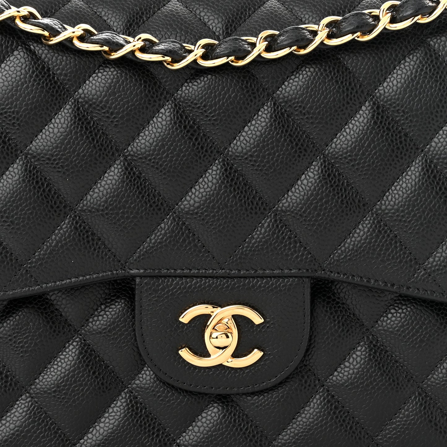 Caviar Quilted Jumbo Double Flap Black