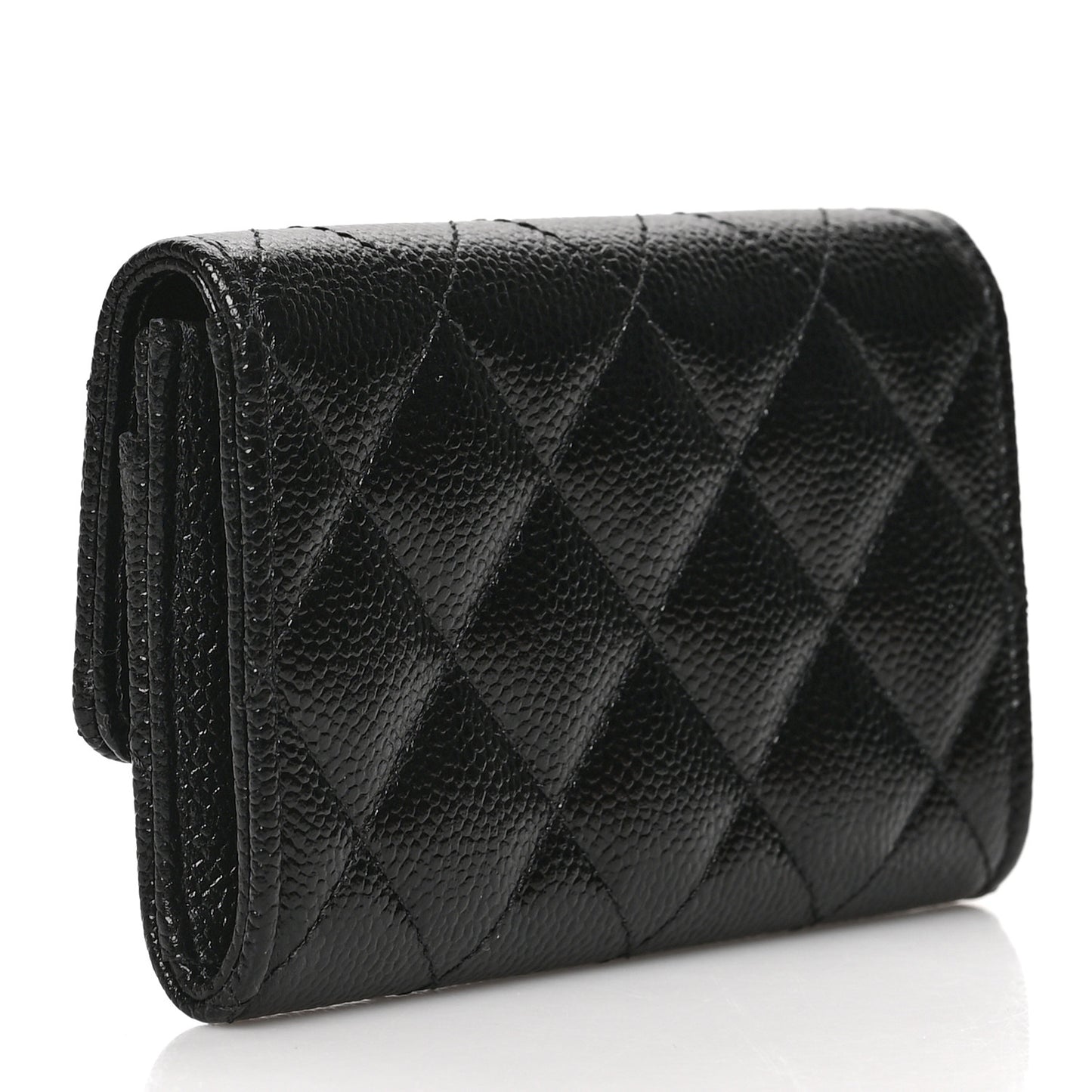 Caviar Quilted Chain CC Flap Card Holder Black