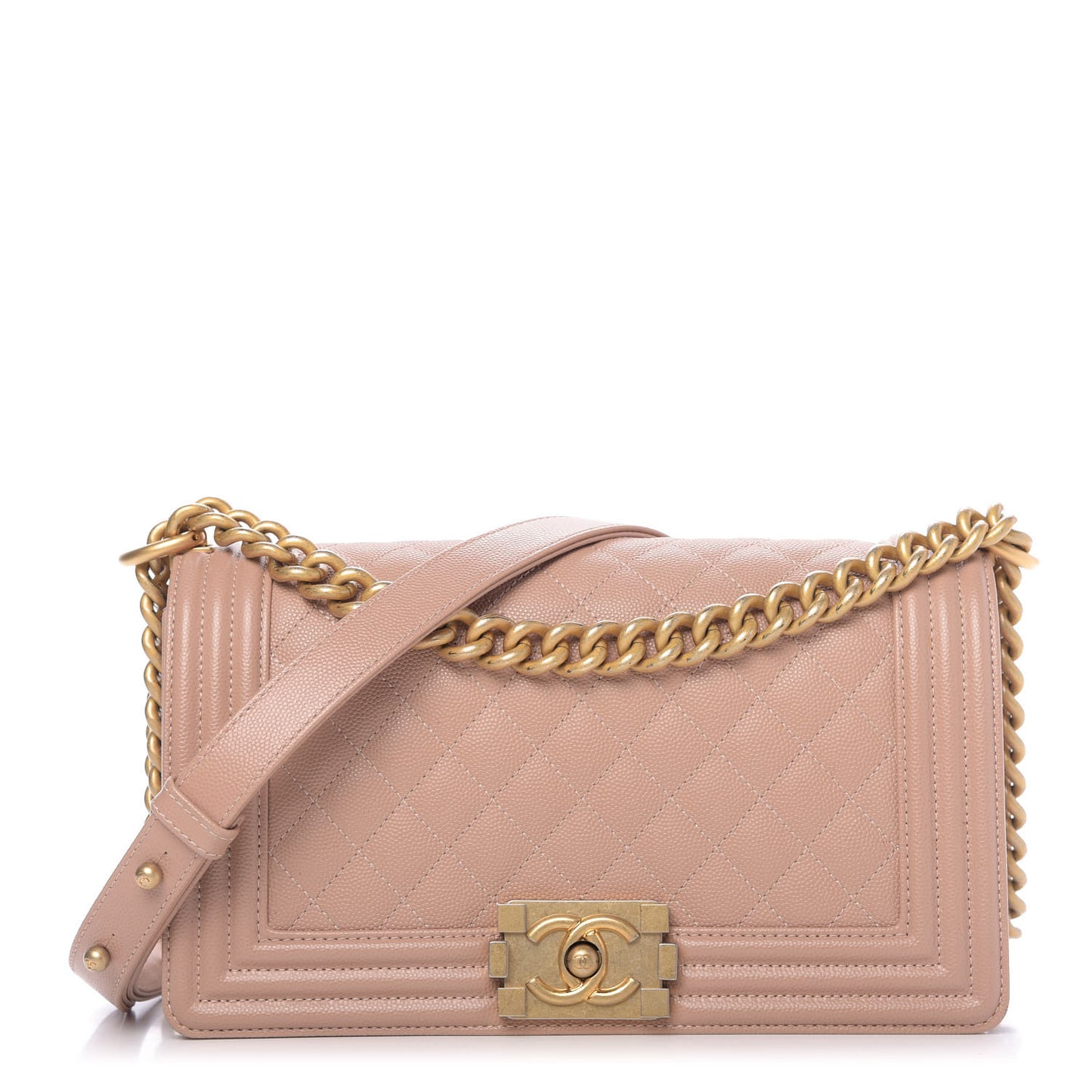 Caviar Quilted Medium Boy Flap Light Beige