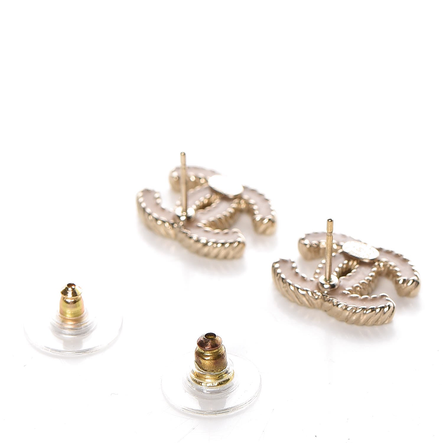 Chanel Enamel CC Earrings Beige Gold 3 of 5