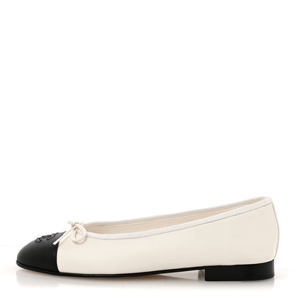 Chanel Lambskin Cap Toe CC Ballerina Flats 37 White Black 1 of 10