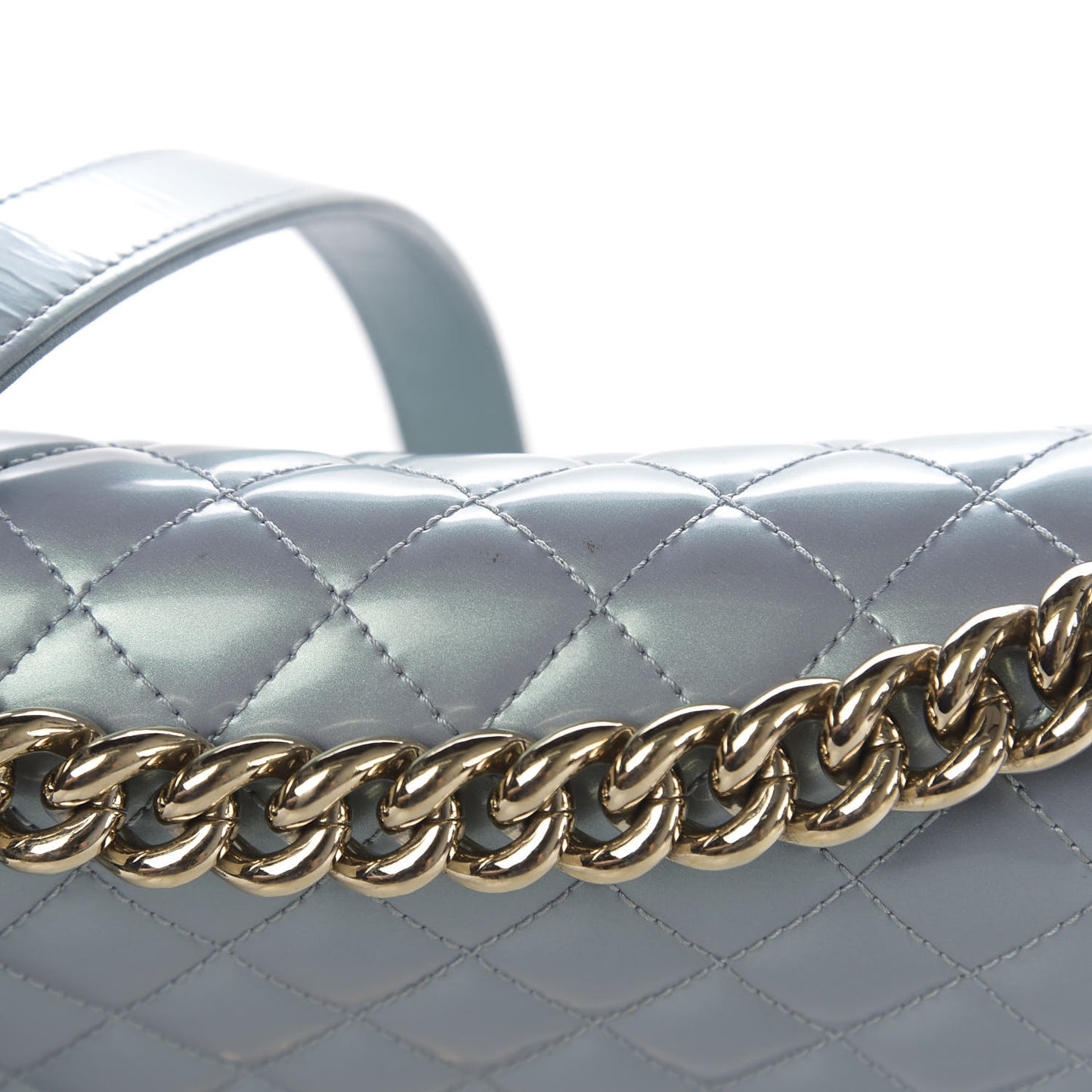 Iridescent Patent Calfskin Quilted Medium Boy Flap Light Blue