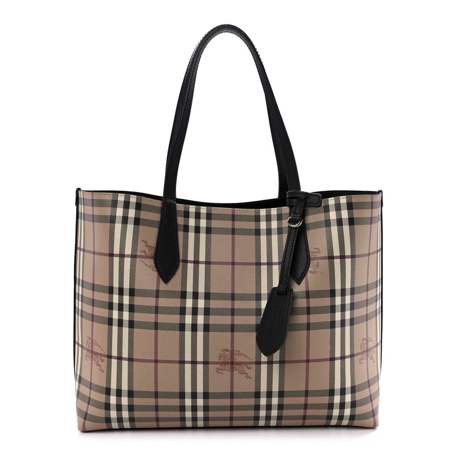 Burberry Grainy Calfskin Haymarket Check Medium Reversible Tote Black 2 of 13