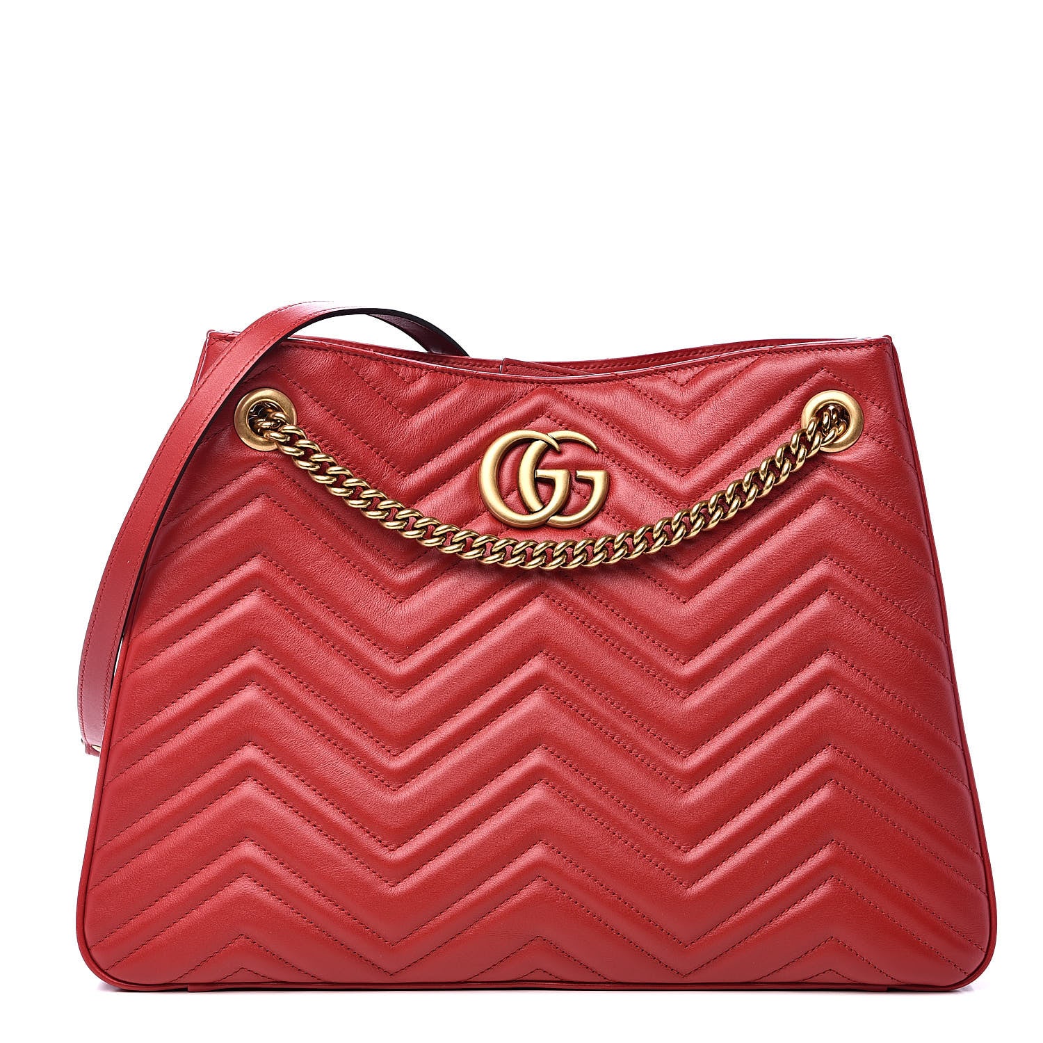 Gucci Calfskin Matelasse Medium GG Marmont Shoulder Tote Bag Hibiscus Red 1 of 11
