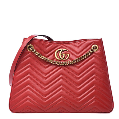 Gucci Calfskin Matelasse Medium GG Marmont Shoulder Tote Bag Hibiscus Red 1 of 11