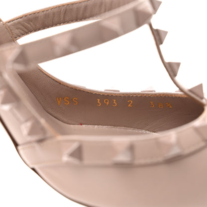 Valentino Garavani Calfskin Lacquered Monochrome Rockstud Ankle Strap 100mm Pumps 38.5 Poudre 6 of 9