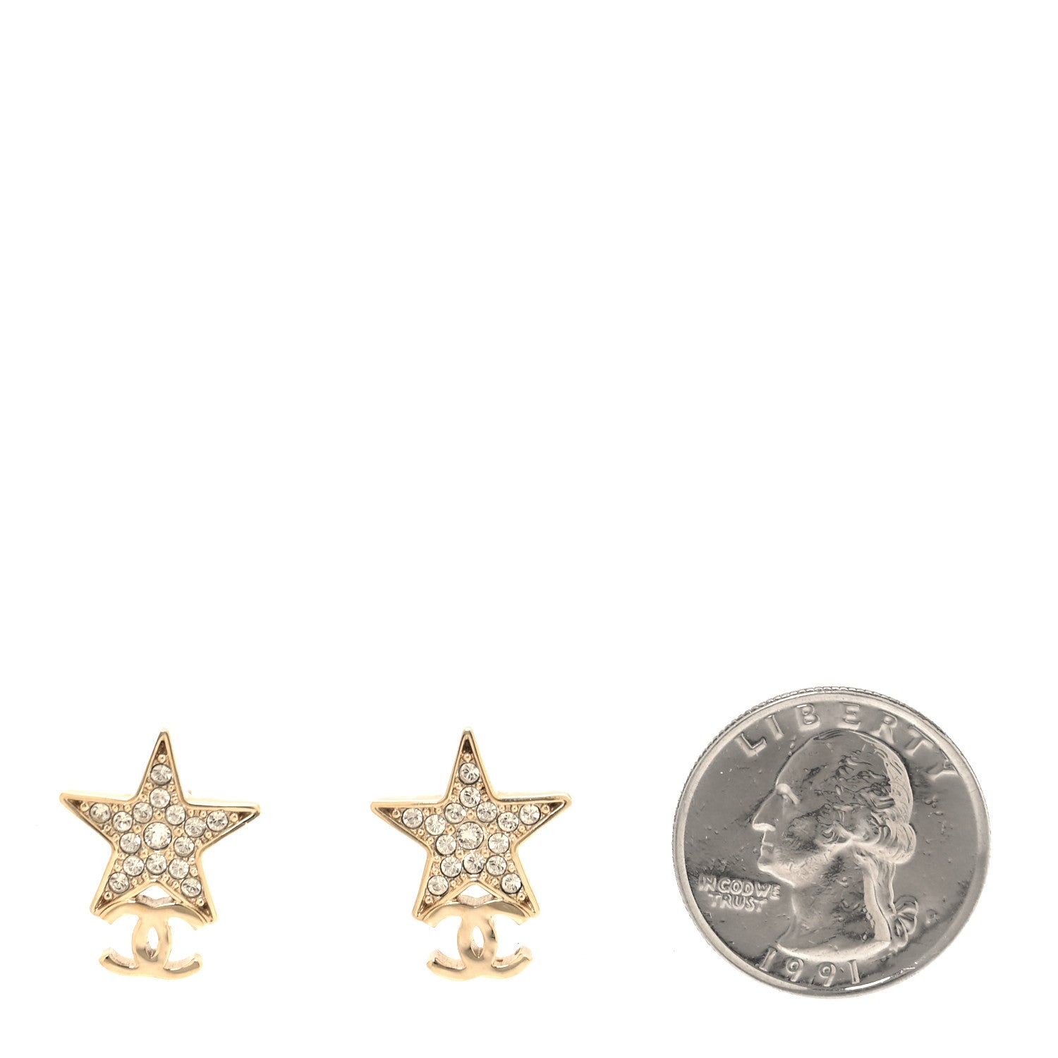 Chanel Metal Crystal CC Star Drop Earrings Gold 2 of 5