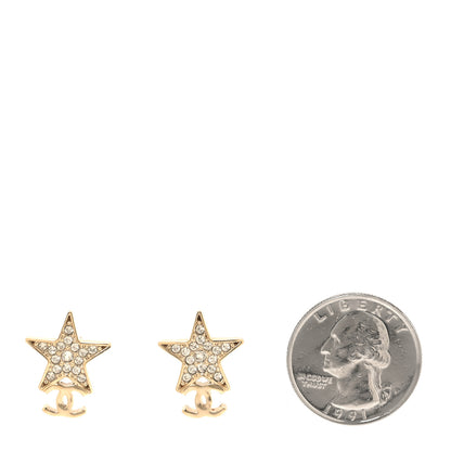 Chanel Metal Crystal CC Star Drop Earrings Gold 2 of 5