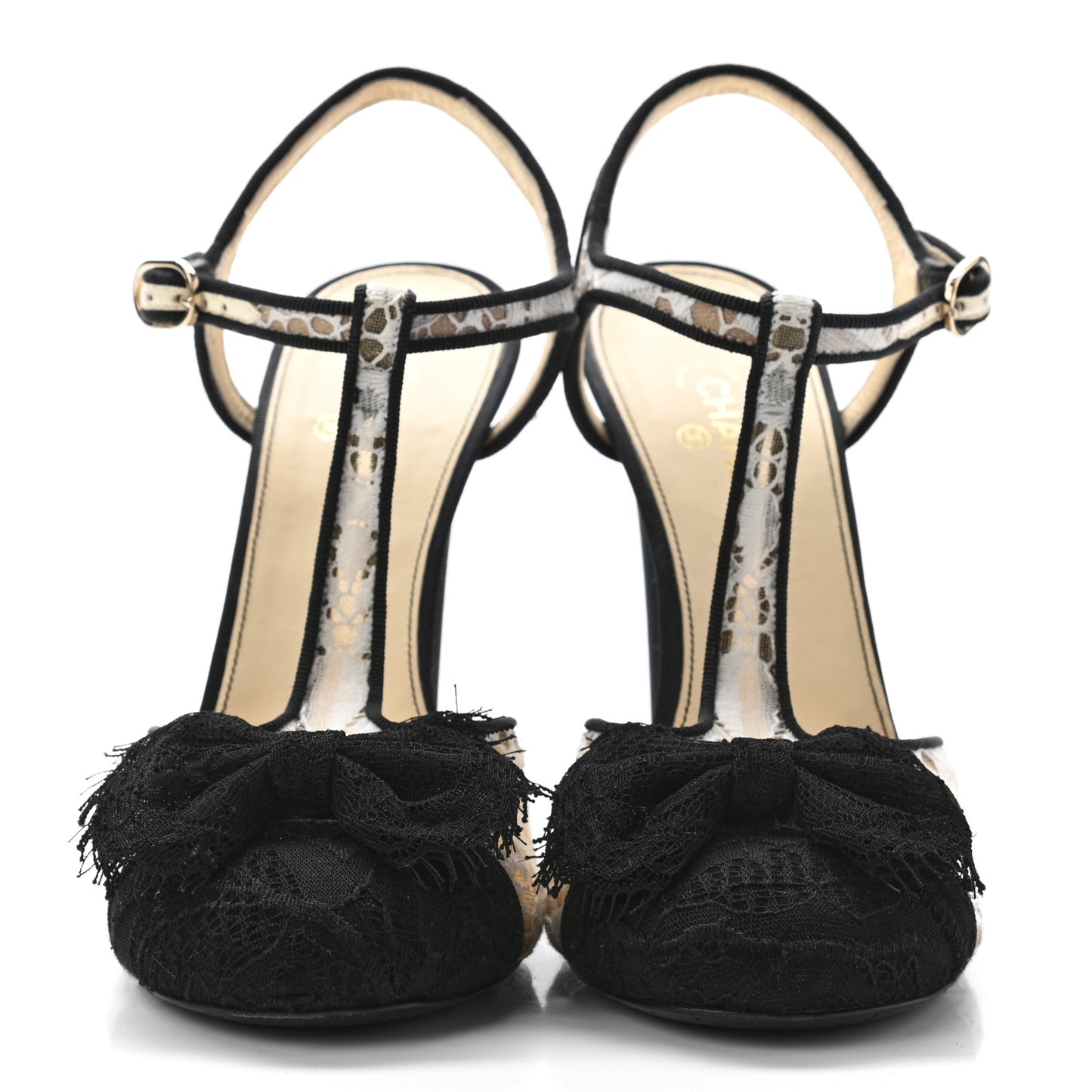 Lace Bow Ankle Strap Pumps 38 Black