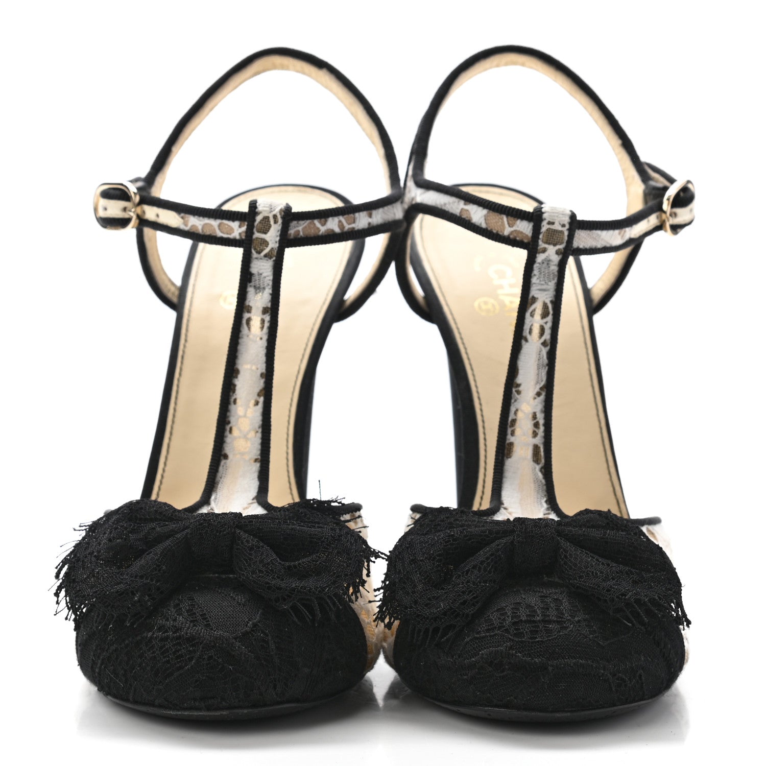 Chanel Lace Bow Ankle Strap Pumps 38 Black 2 of 9