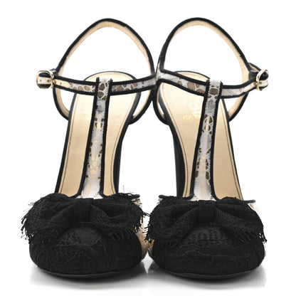 Chanel Lace Bow Ankle Strap Pumps 38 Black 2 of 9