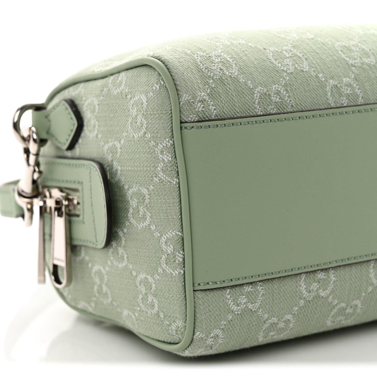 Denim GG Monogram Calfskin Mini Ophidia Top Handle Bag Pale Green