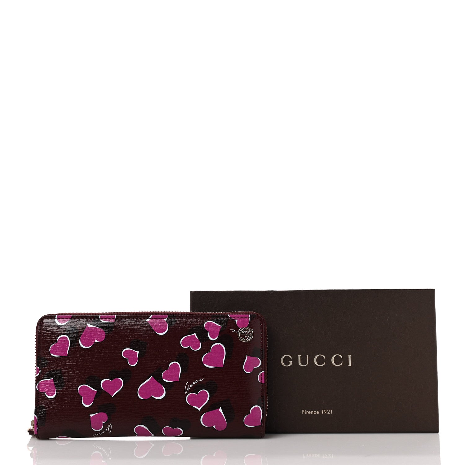 Gucci Calfskin Heartbeat Print Zip Around Wallet New Wine 9 of 9