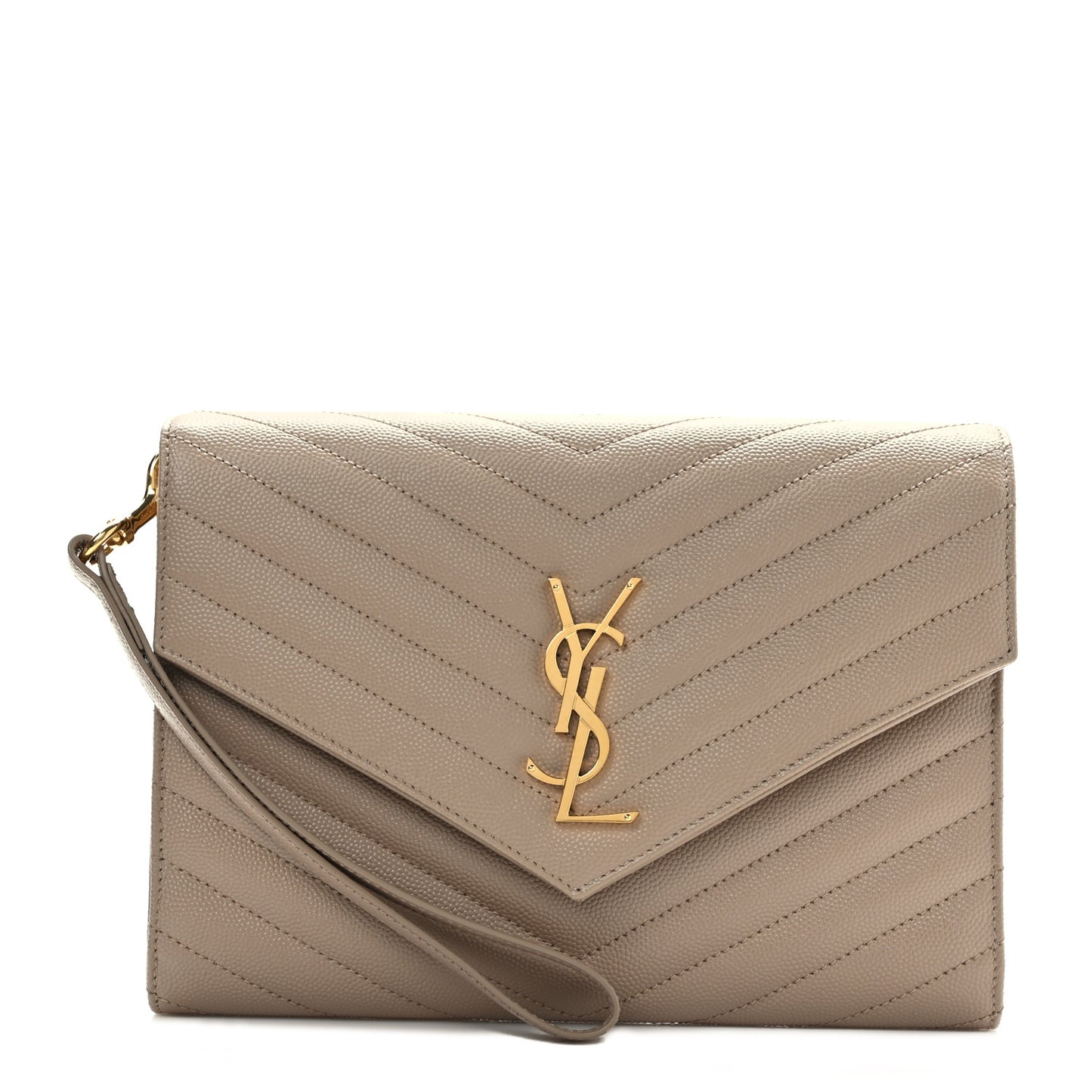 Grain De Poudre Matelasse Chevron Monogram Envelope Clutch Dark Beige