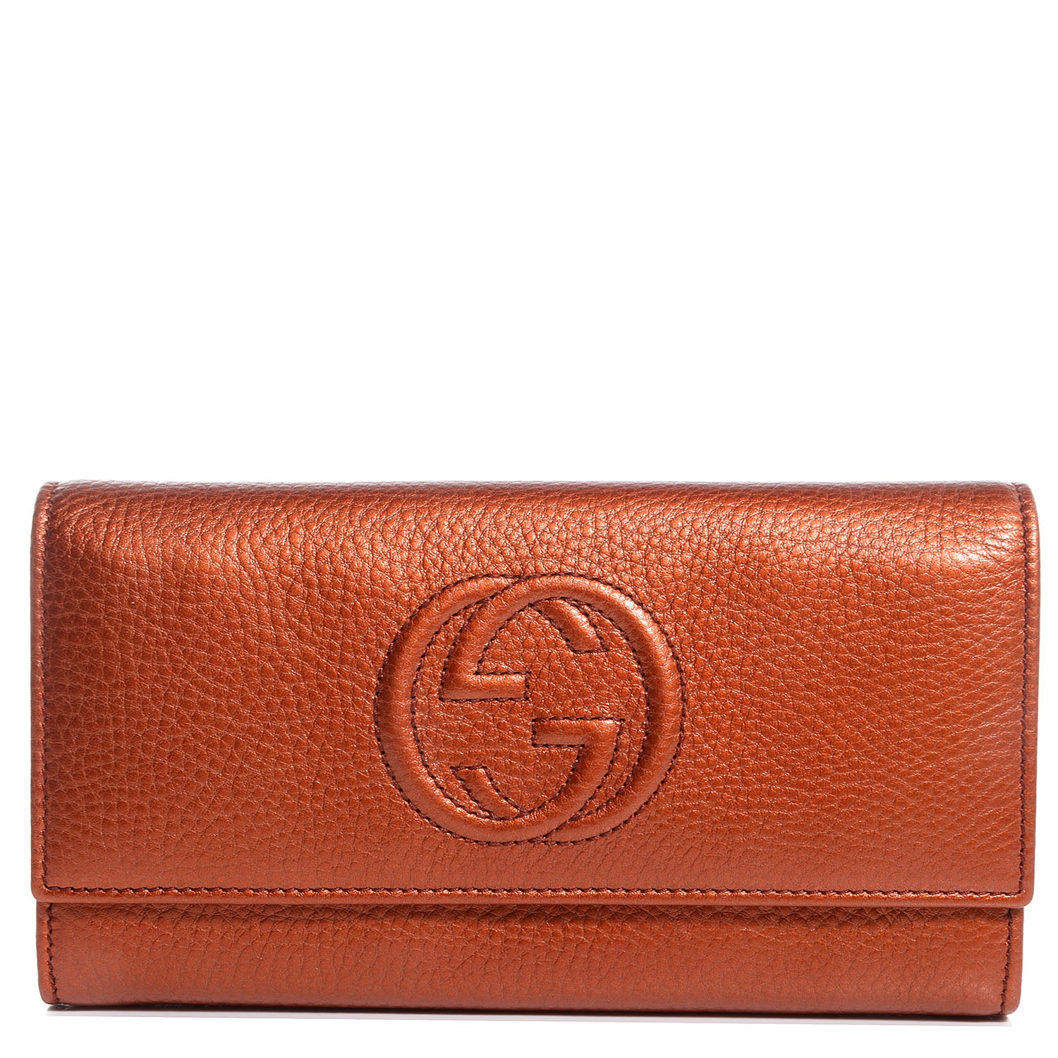 Gucci Metallic Pebbled Calfskin Soho Continental Wallet Burnt Orange 1 of 8