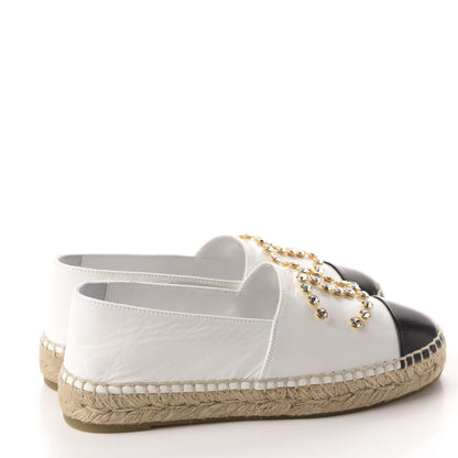 Chanel Patent Calfskin Crystal CC Espadrilles 36 White Black 4 of 12