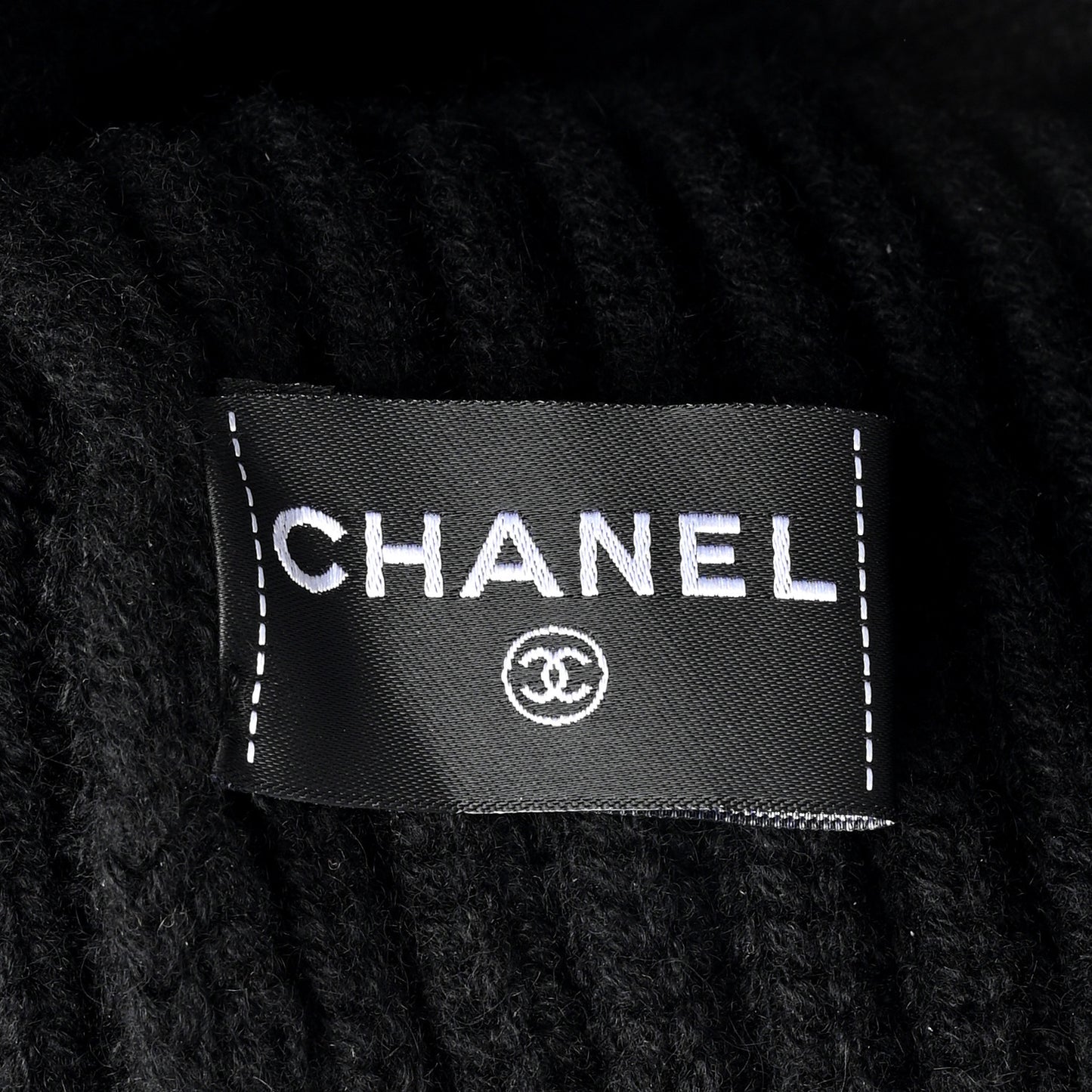 Cashmere Beaded Sequin Logo Beanie Hat Black