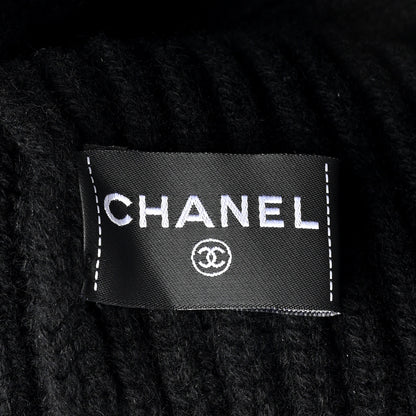 Chanel Cashmere Beaded Sequin Logo Beanie Hat Black 5 of 5