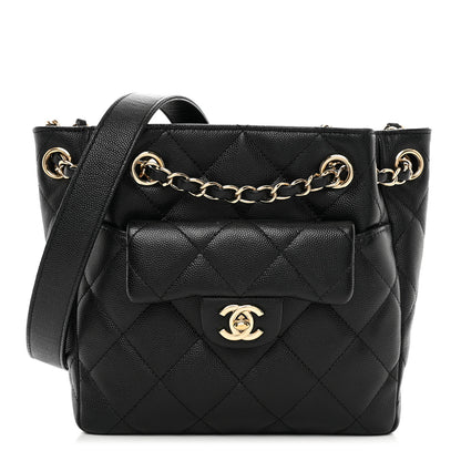 Chanel Caviar Quilted Flap Bucket Bag Black 1 of 11