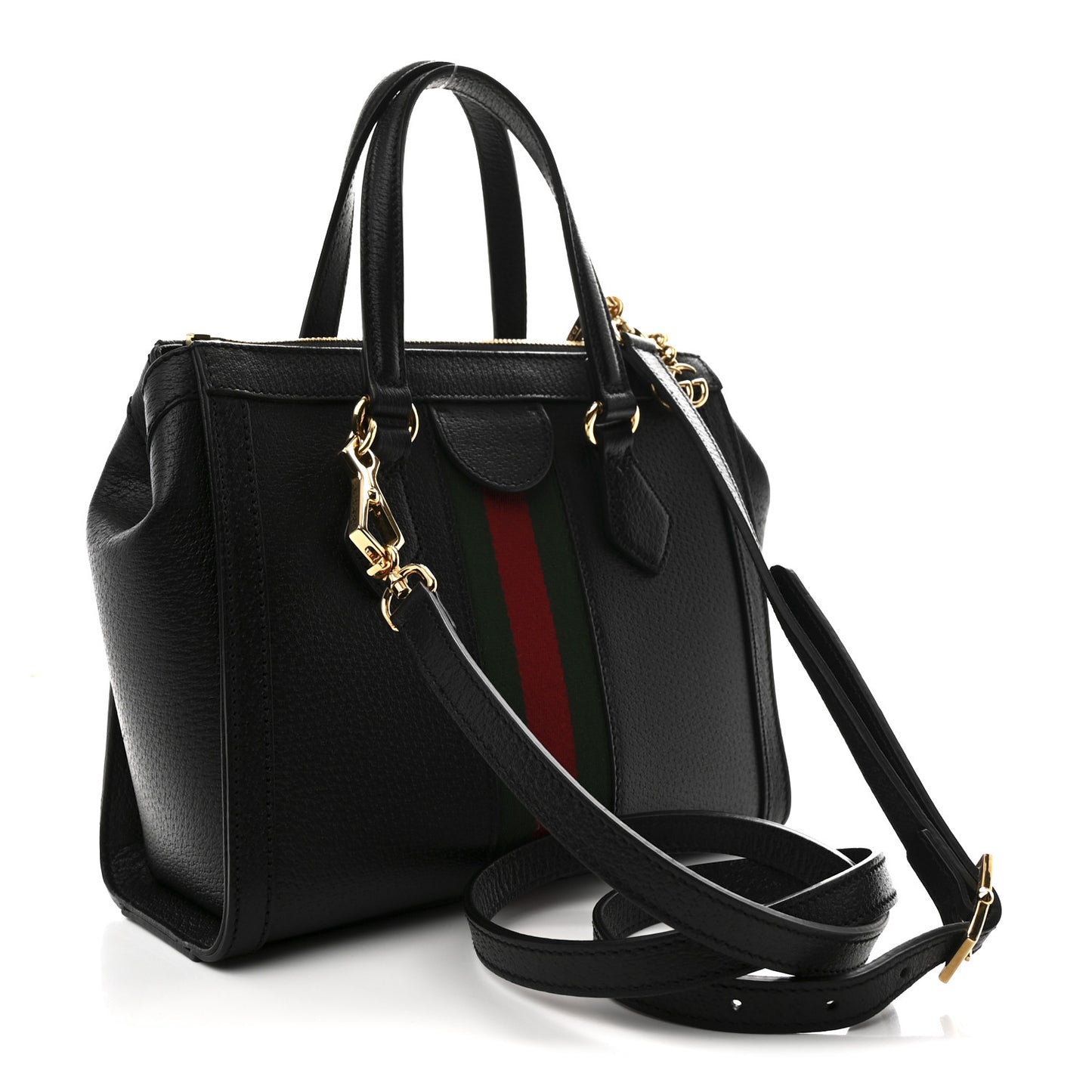 Textured Calfskin Web Small Ophidia Tote Bag Black
