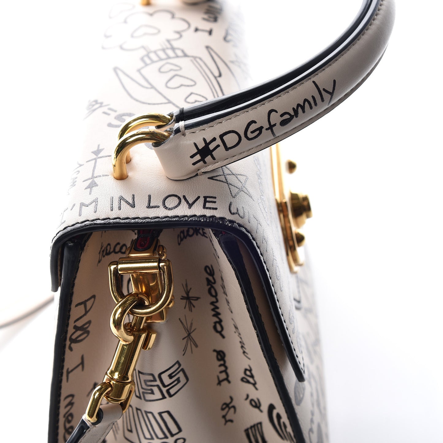 Calfskin Graffiti Printed Welcome Satchel White Black