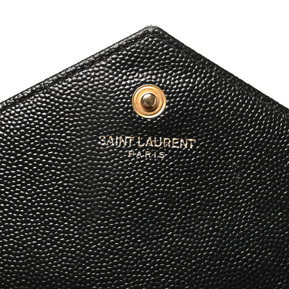 Saint Laurent Grain De Poudre Matelasse Chevron Monogram Chain Wallet Black 6 of 9
