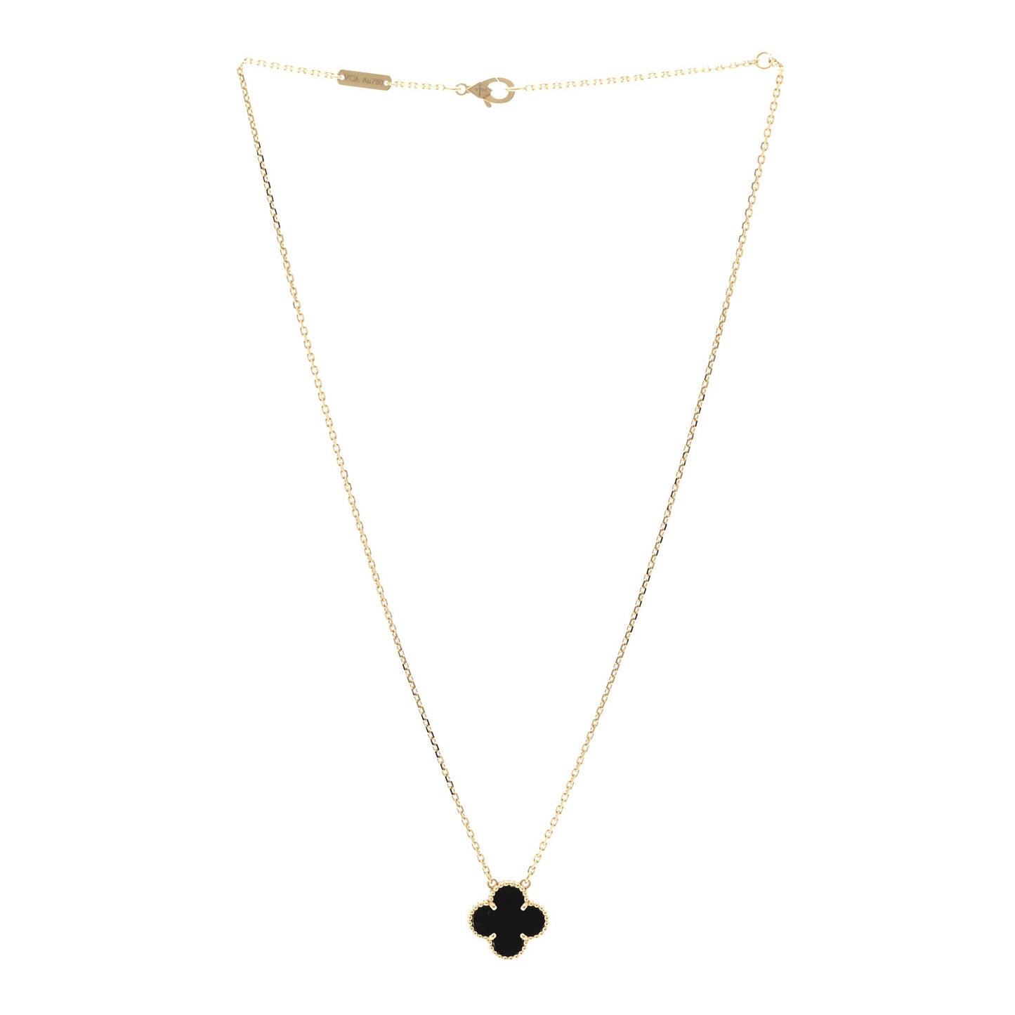 18K Yellow Gold Black Onyx Vintage Alhambra Pendant Necklace
