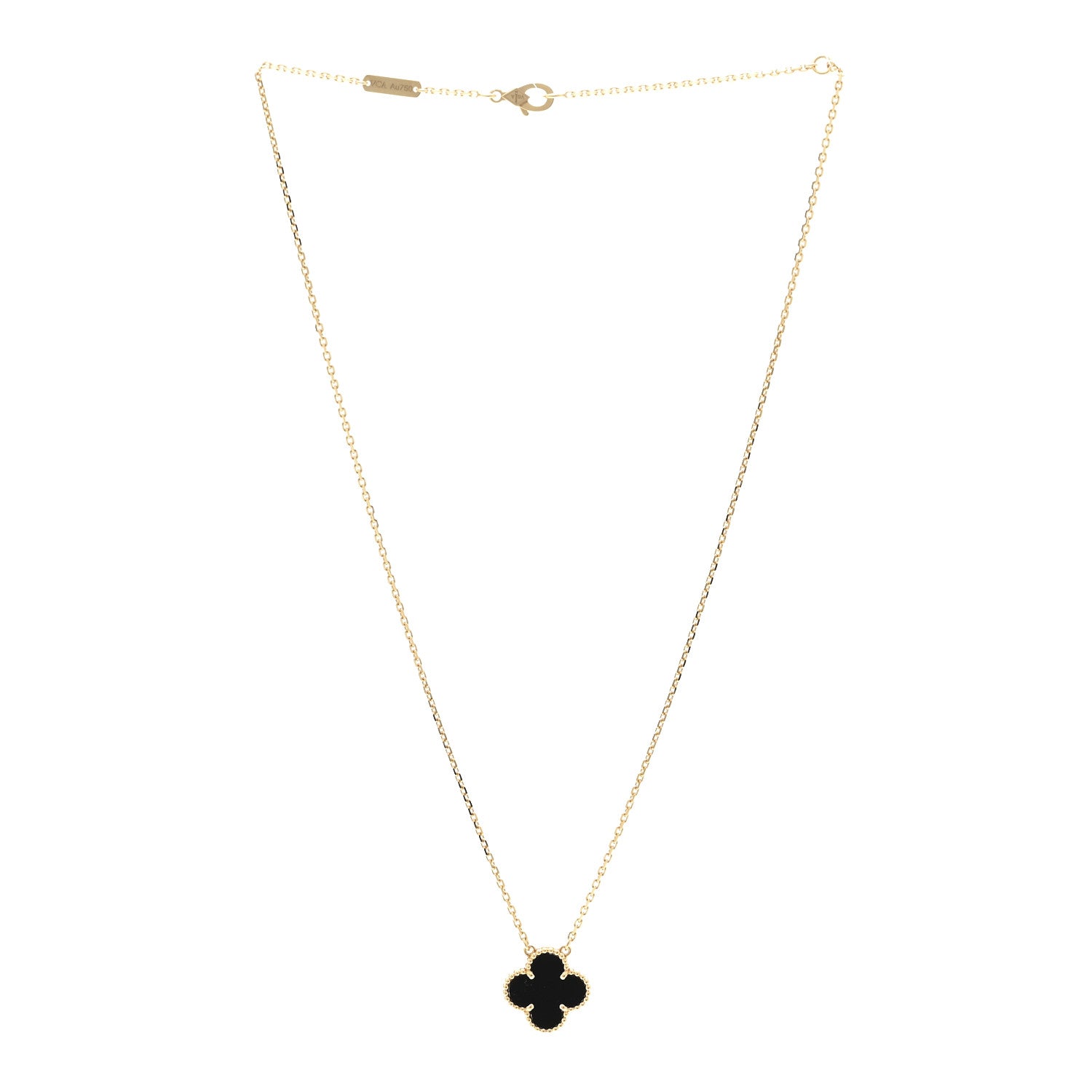 Van Cleef & Arpels 18K Yellow Gold Black Onyx Vintage Alhambra Pendant Necklace 3 of 6