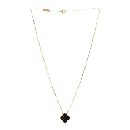 Van Cleef & Arpels 18K Yellow Gold Black Onyx Vintage Alhambra Pendant Necklace 3 of 6
