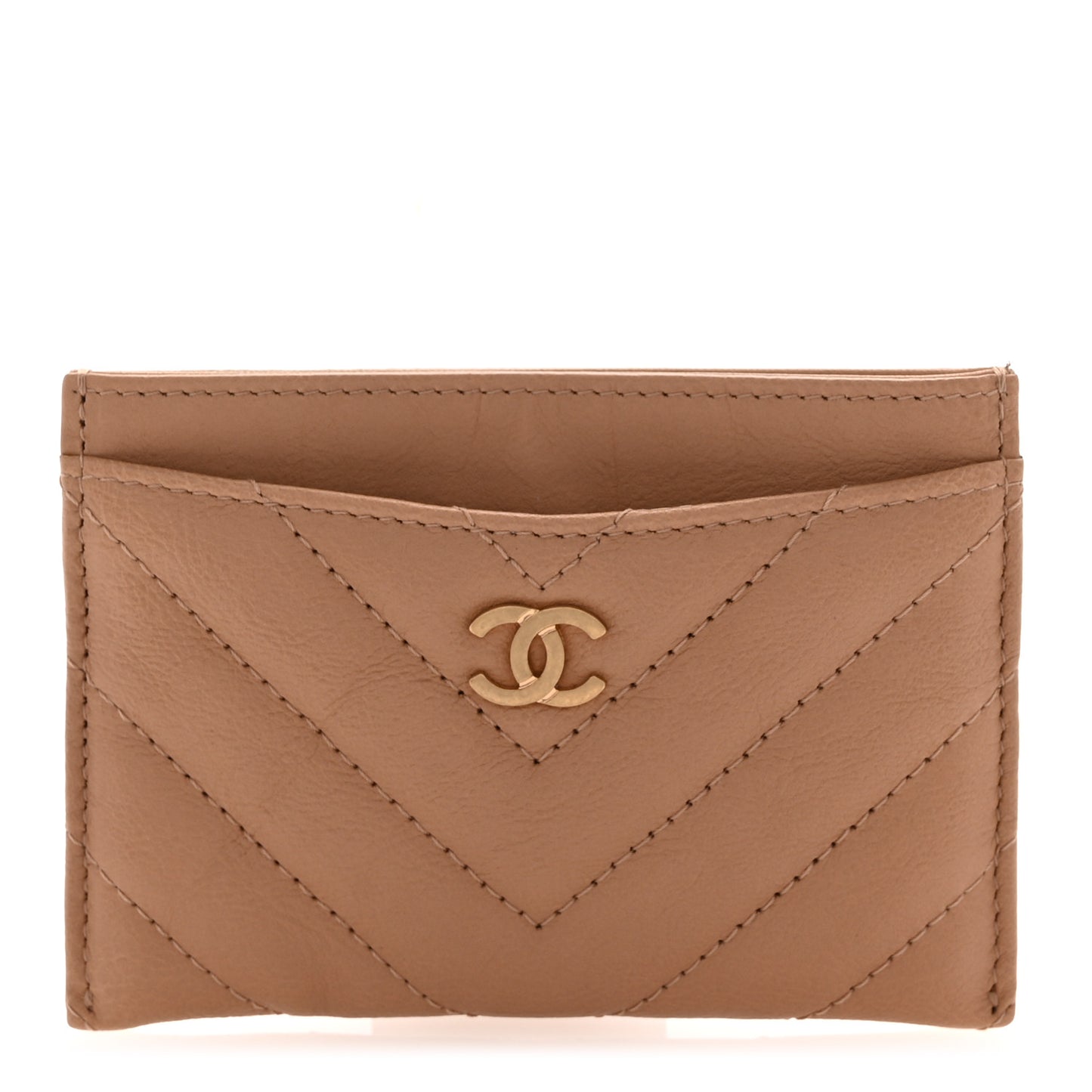 Sheepskin Chevron Quilted Card Holder Beige