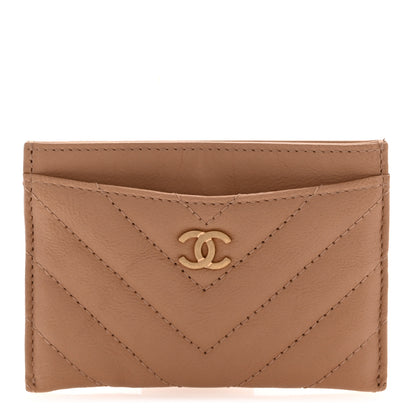 Chanel Sheepskin Chevron Quilted Card Holder Beige 1 of 9