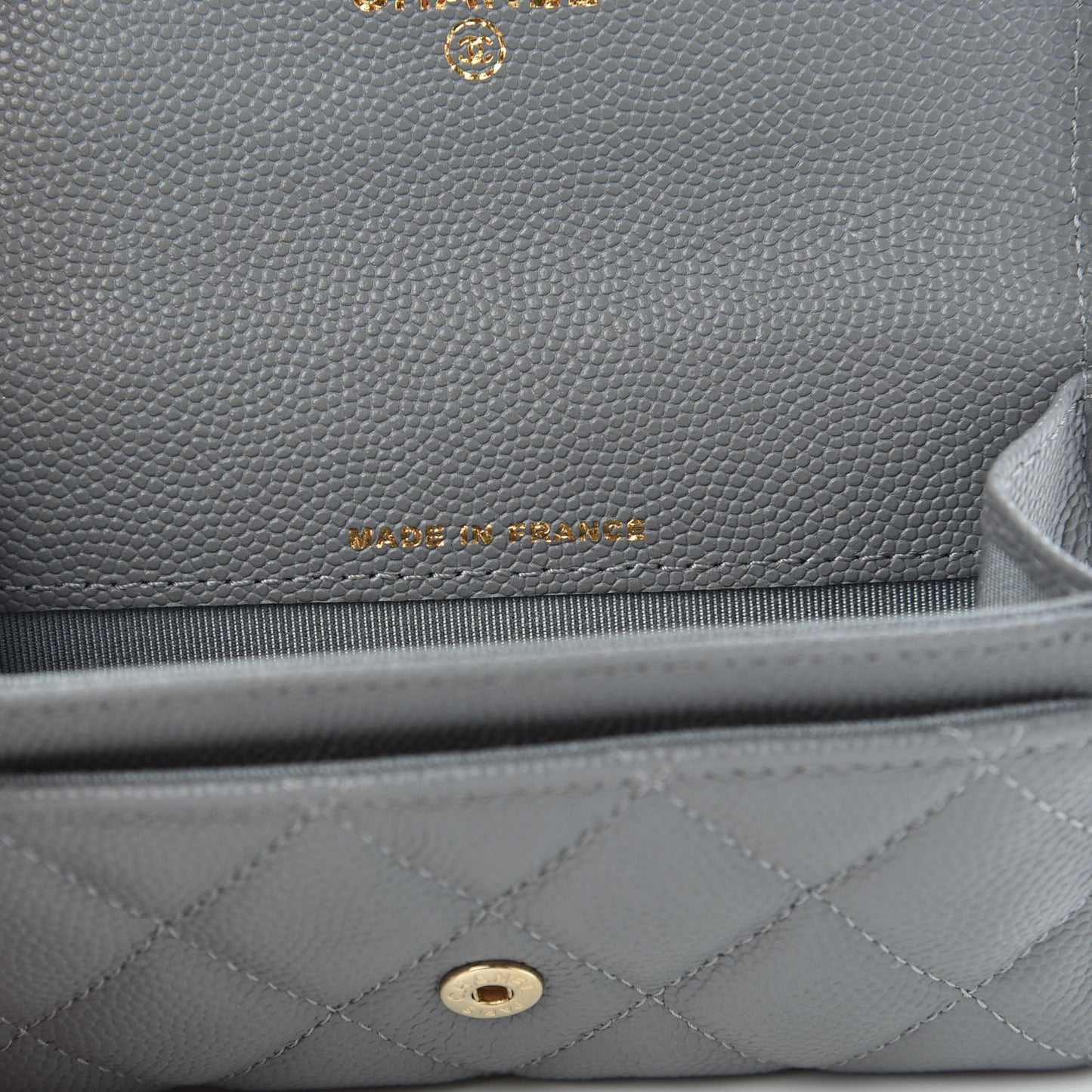 Caviar Quilted Flap Card Holder Wallet Dark Grey