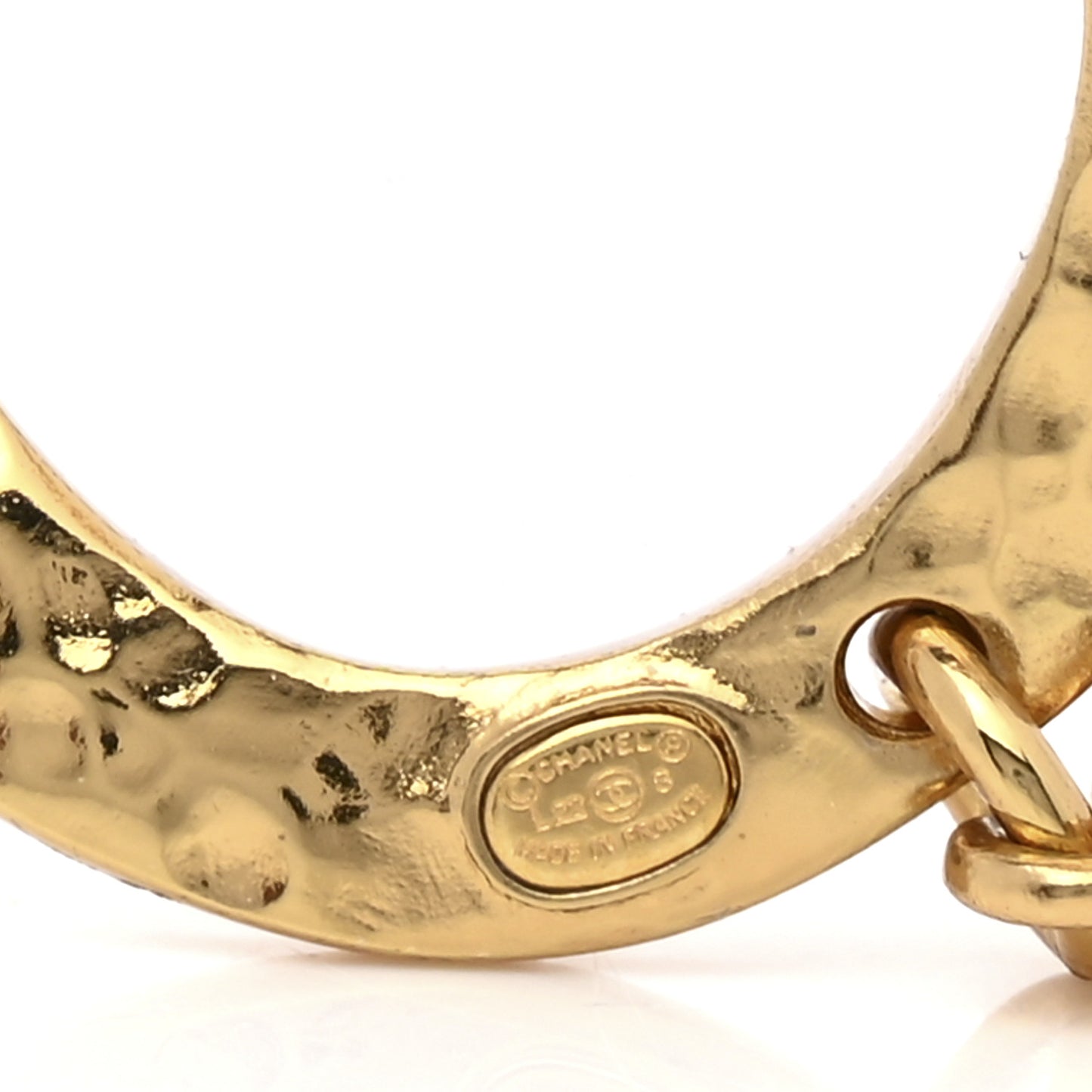 Metal Textured Hoop Drop CC Earrings Gold