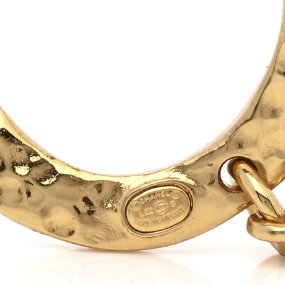 Chanel Metal Textured Hoop Drop CC Earrings Gold 4 of 5