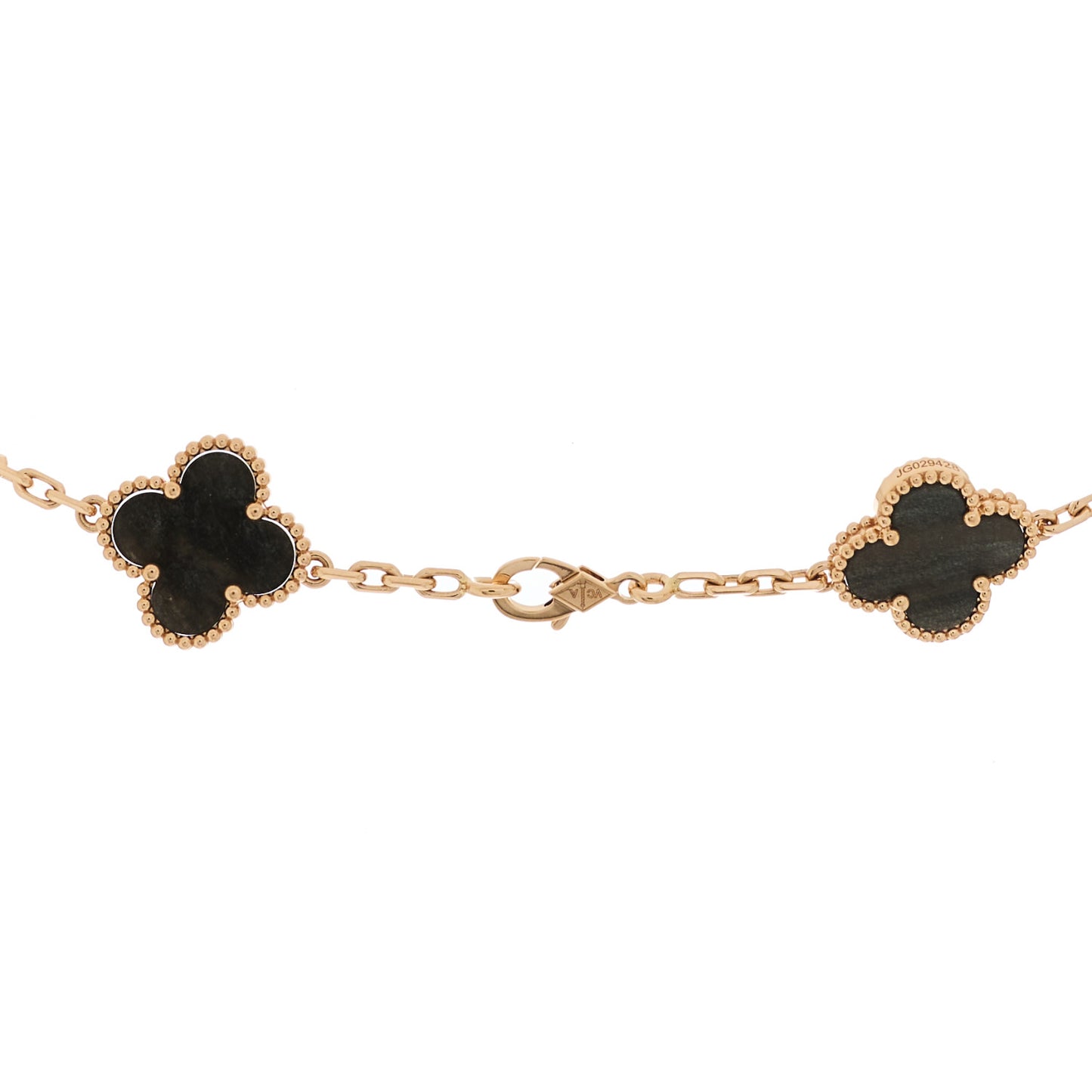 18K Rose Gold Silver Obsidian 20 Motifs Vintage Alhambra Necklace
