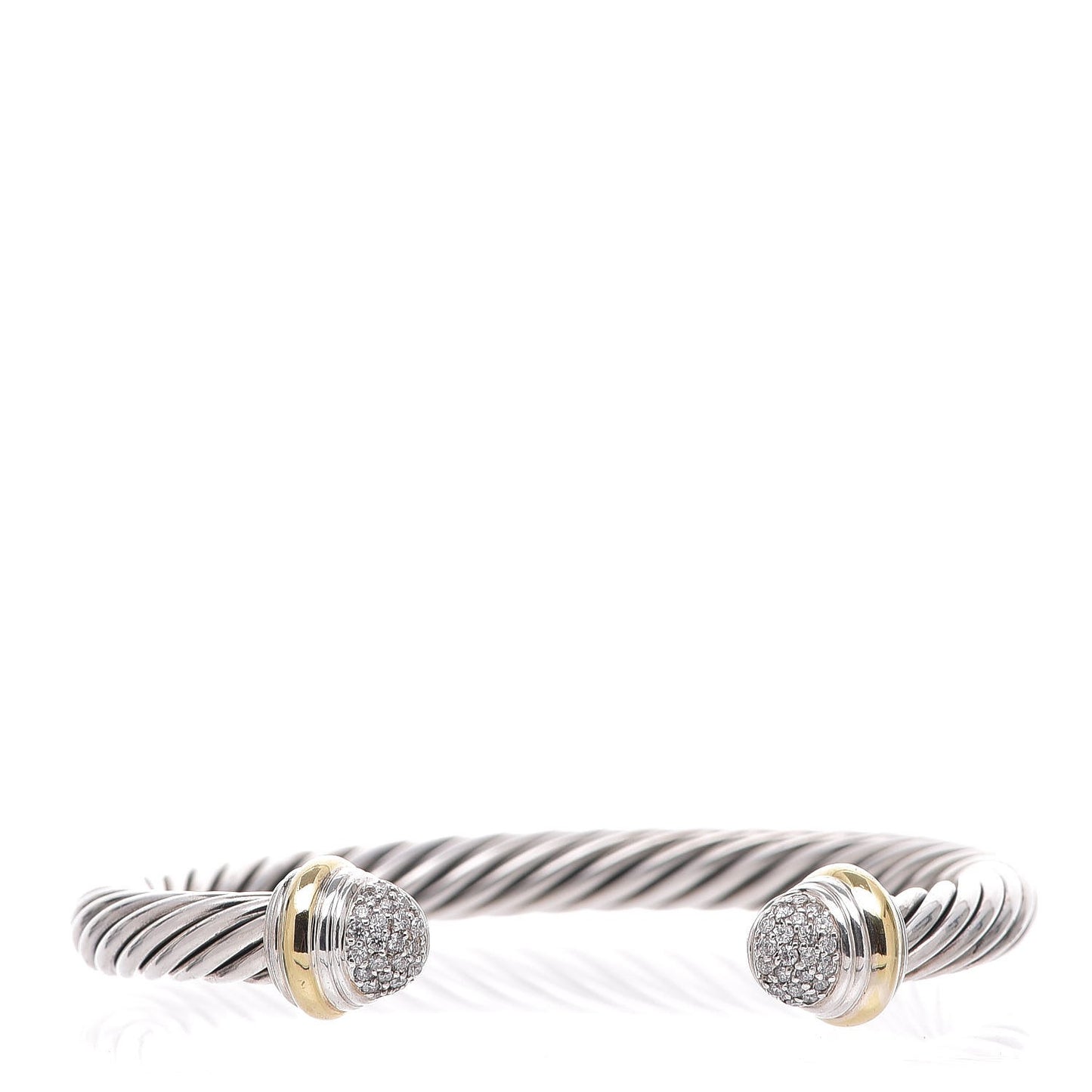 Sterling Silver 18K Yellow Gold Diamond Pave 7mm Cable Classics Bracelet