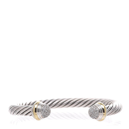 David Yurman Sterling Silver 18K Yellow Gold Diamond Pave 7mm Cable Classics Bracelet 1 of 5