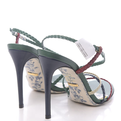 Gucci Malaga Kid Braided Haines High Heel Sandals 37.5 Emerald 4 of 8