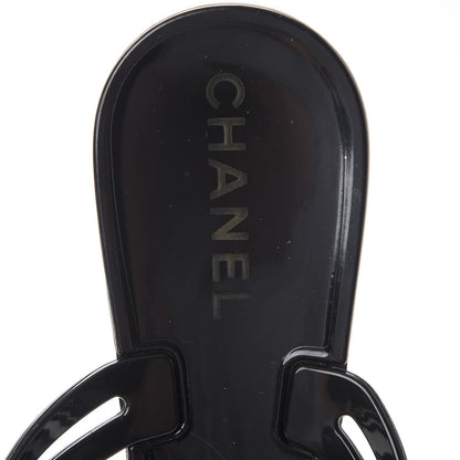 Chanel Jelly Camellia Thong Sandals 36 Black Ivory 9 of 10