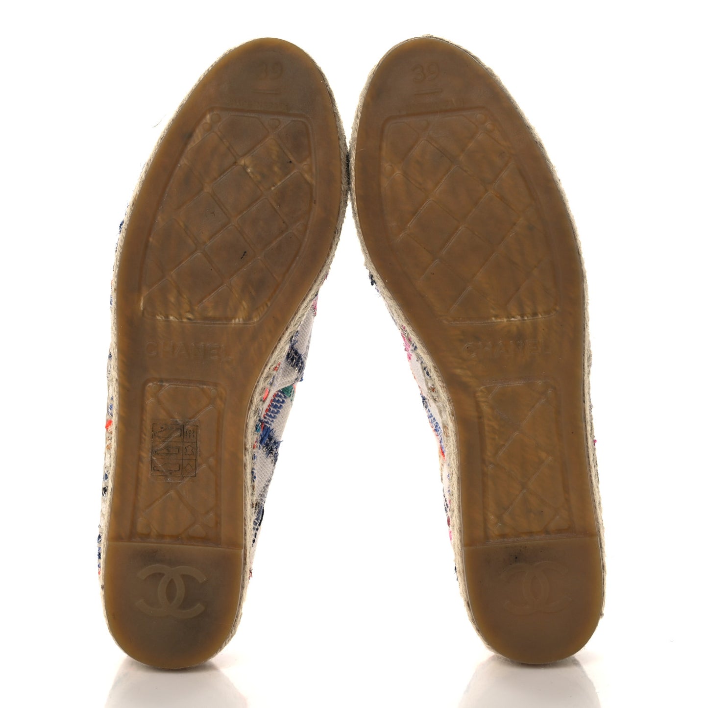 Tweed Grosgrain CC Espadrilles 39 White Blue Pink Green Black