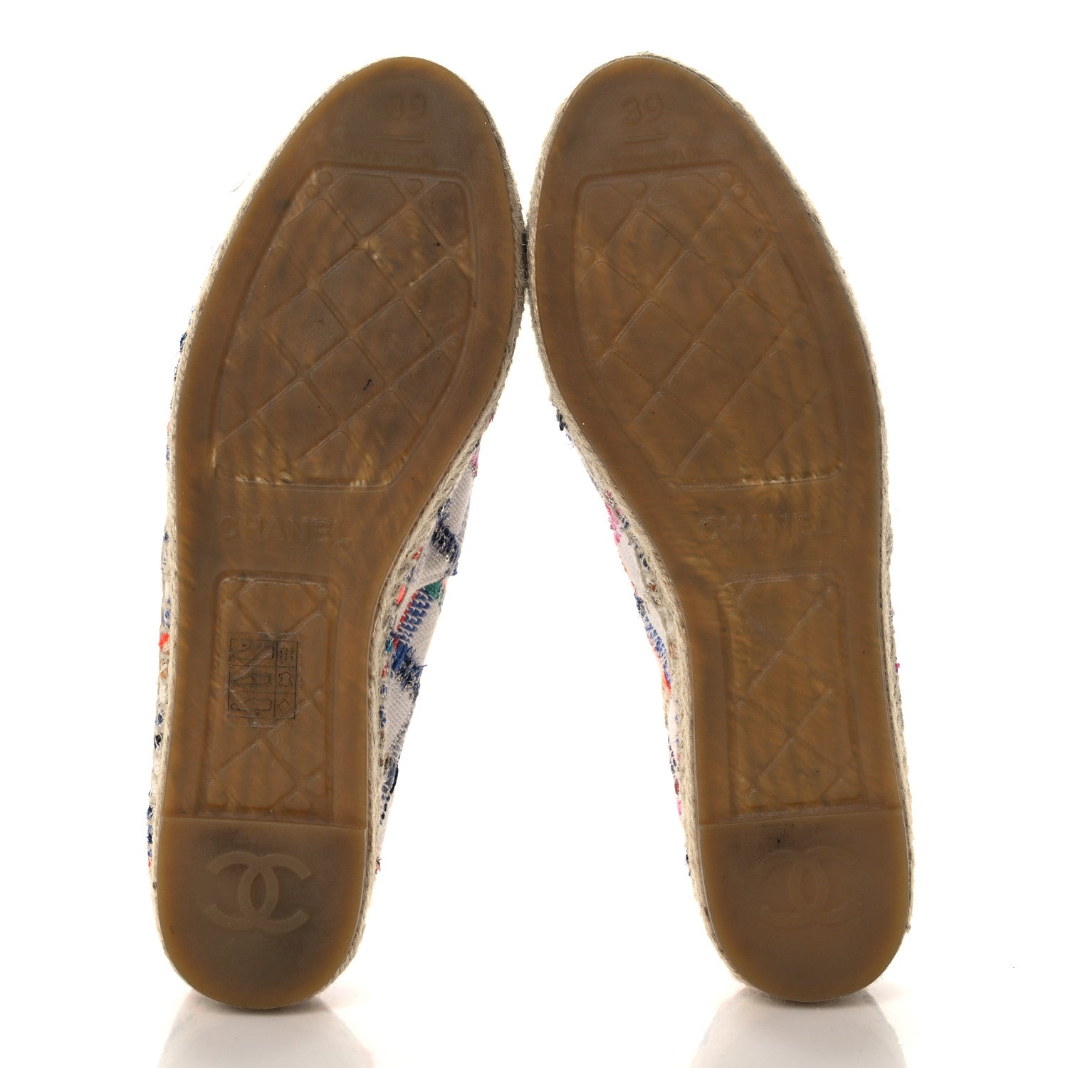 Chanel Tweed Grosgrain CC Espadrilles 39 White Blue Pink Green Black 5 of 8
