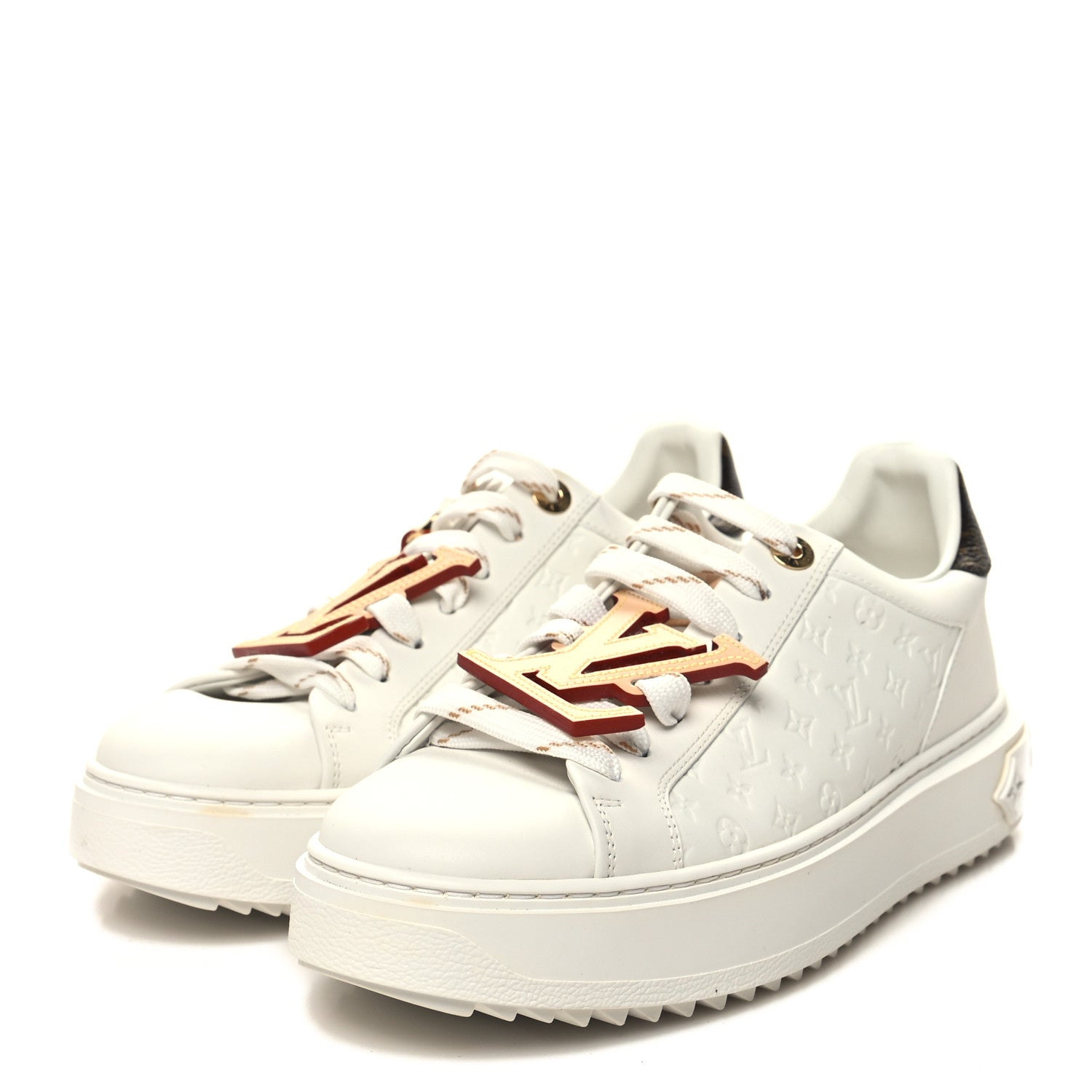 Louis Vuitton Lambskin Embossed Monogram Time Out Sneakers 38 White Natural 3 of 10
