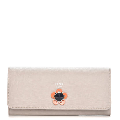 Fendi Vitello Elite Flowerland Continental Wallet Grigio Polvere 1 of 11