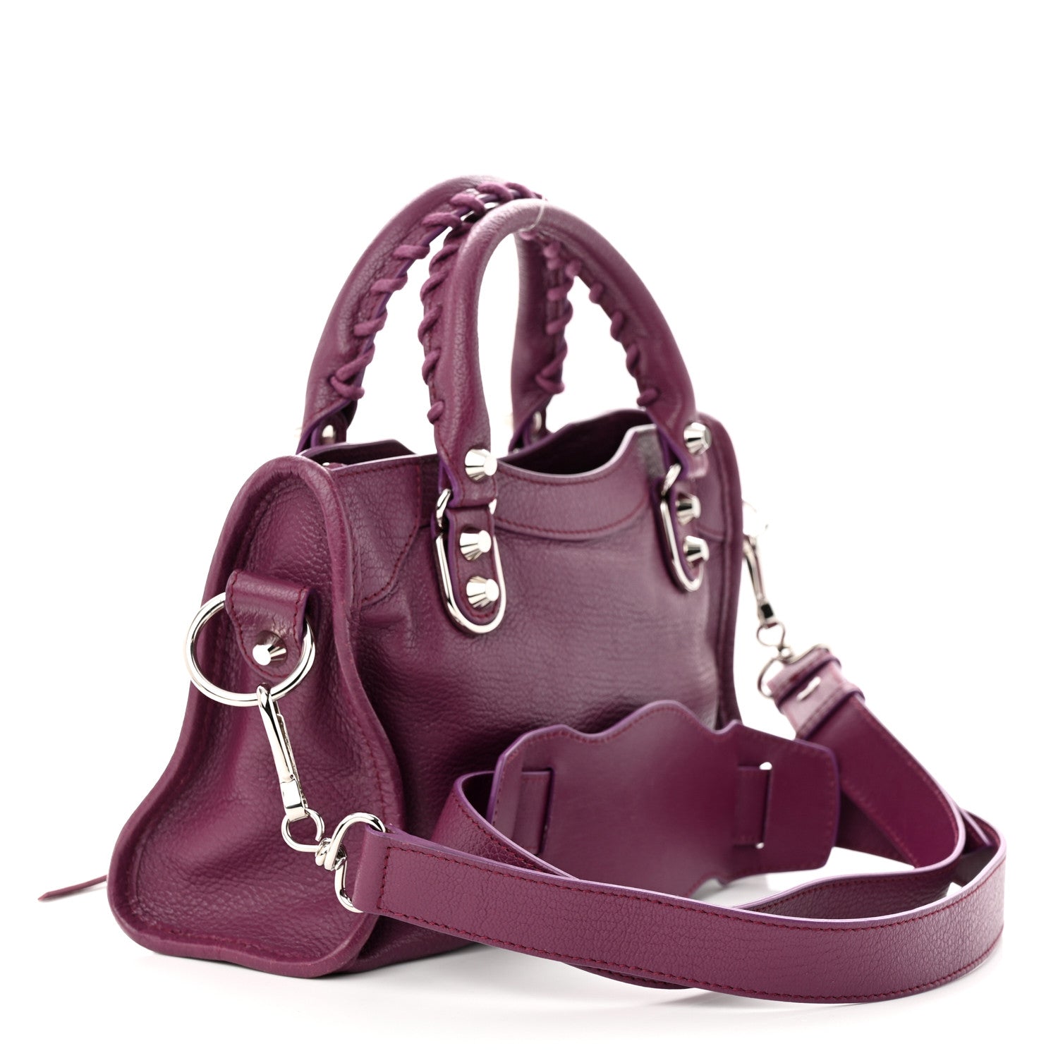 Balenciaga Chevre Silver Metallic Edge Hardware Mini City Violet Prune 3 of 11