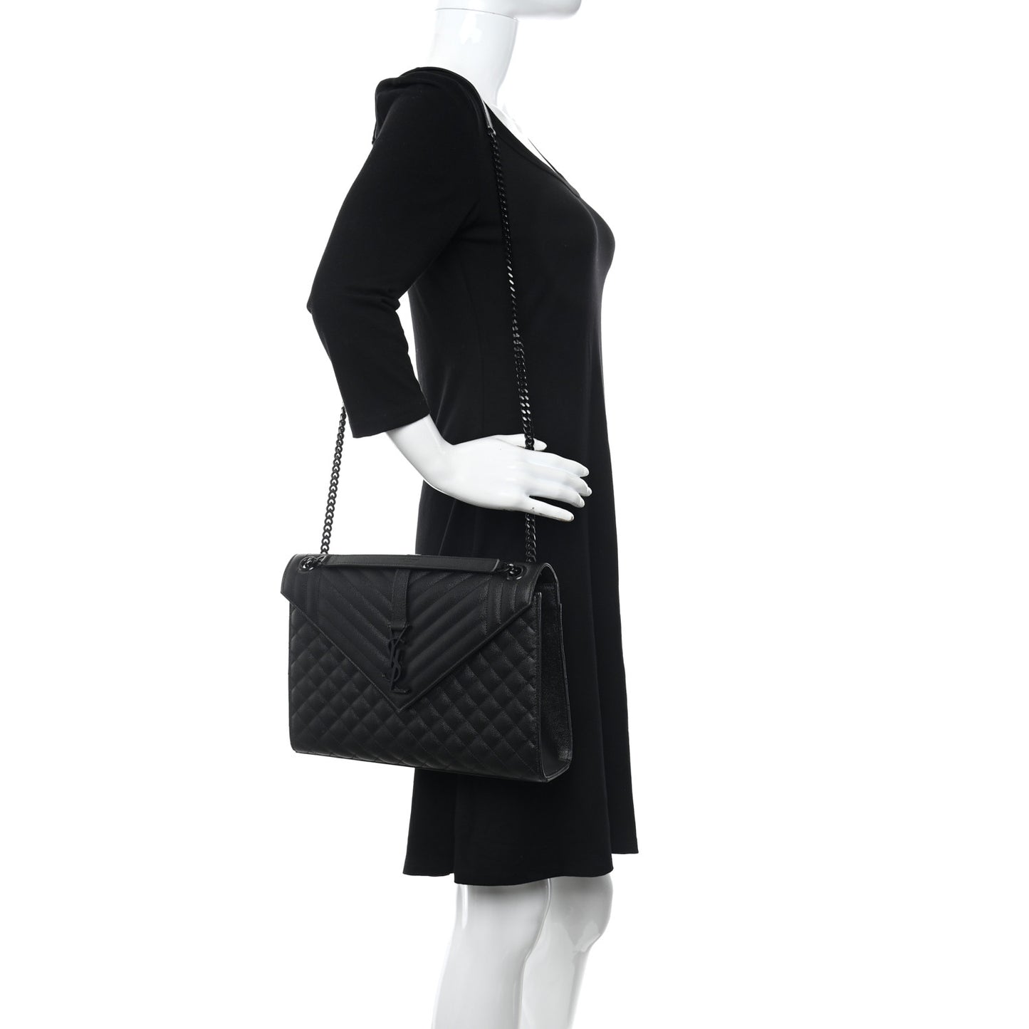 Grain De Poudre Textured Mixed Matelasse Large Triquilt Monogram Satchel Black