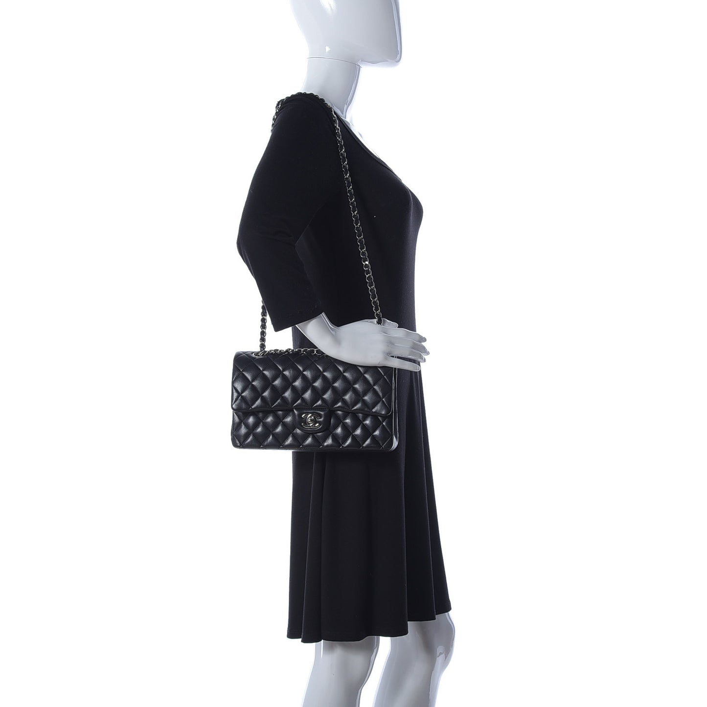 Lambskin Quilted Medium Double Flap Black